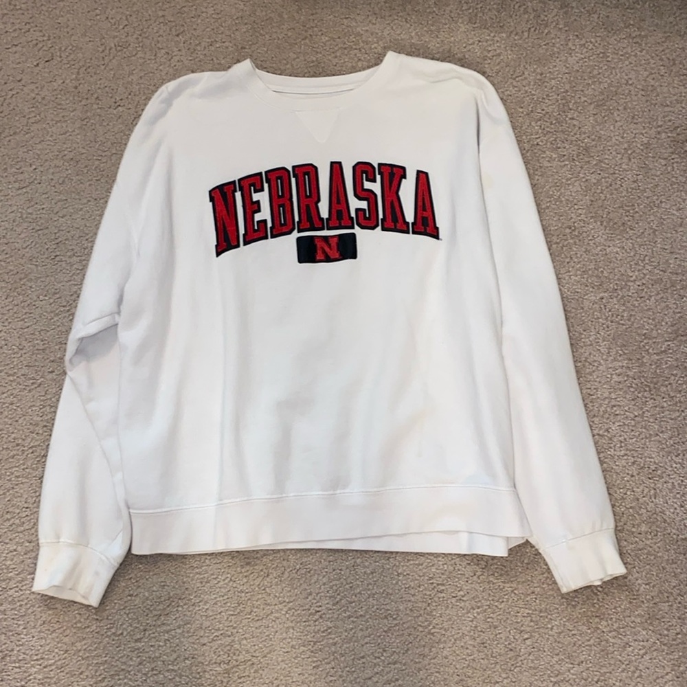 Vintage White Nebraska Huskers Crewneck Sweatshirt